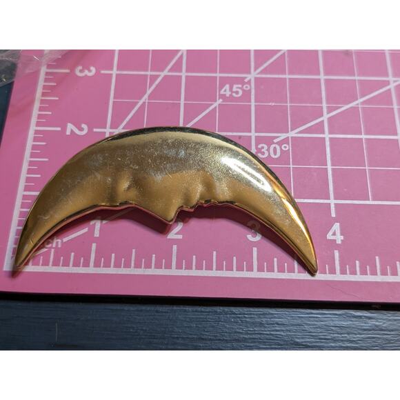 Vintage 80's Large Crescent Moon W/ Face & Squiggly M. Jent Gold Tone Brooches - Picture 3 of 4